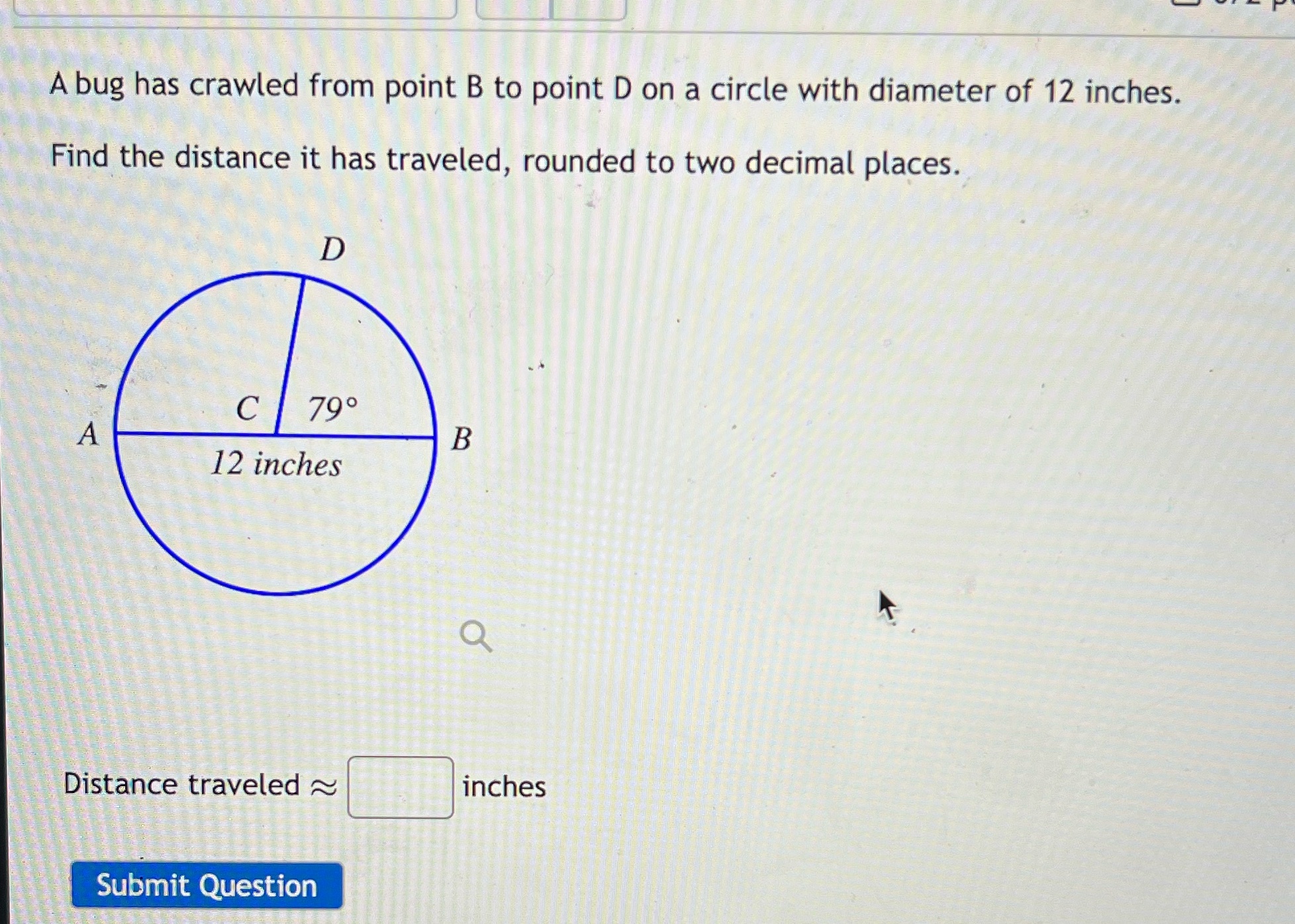 A bug has crawled from point B to point D on a