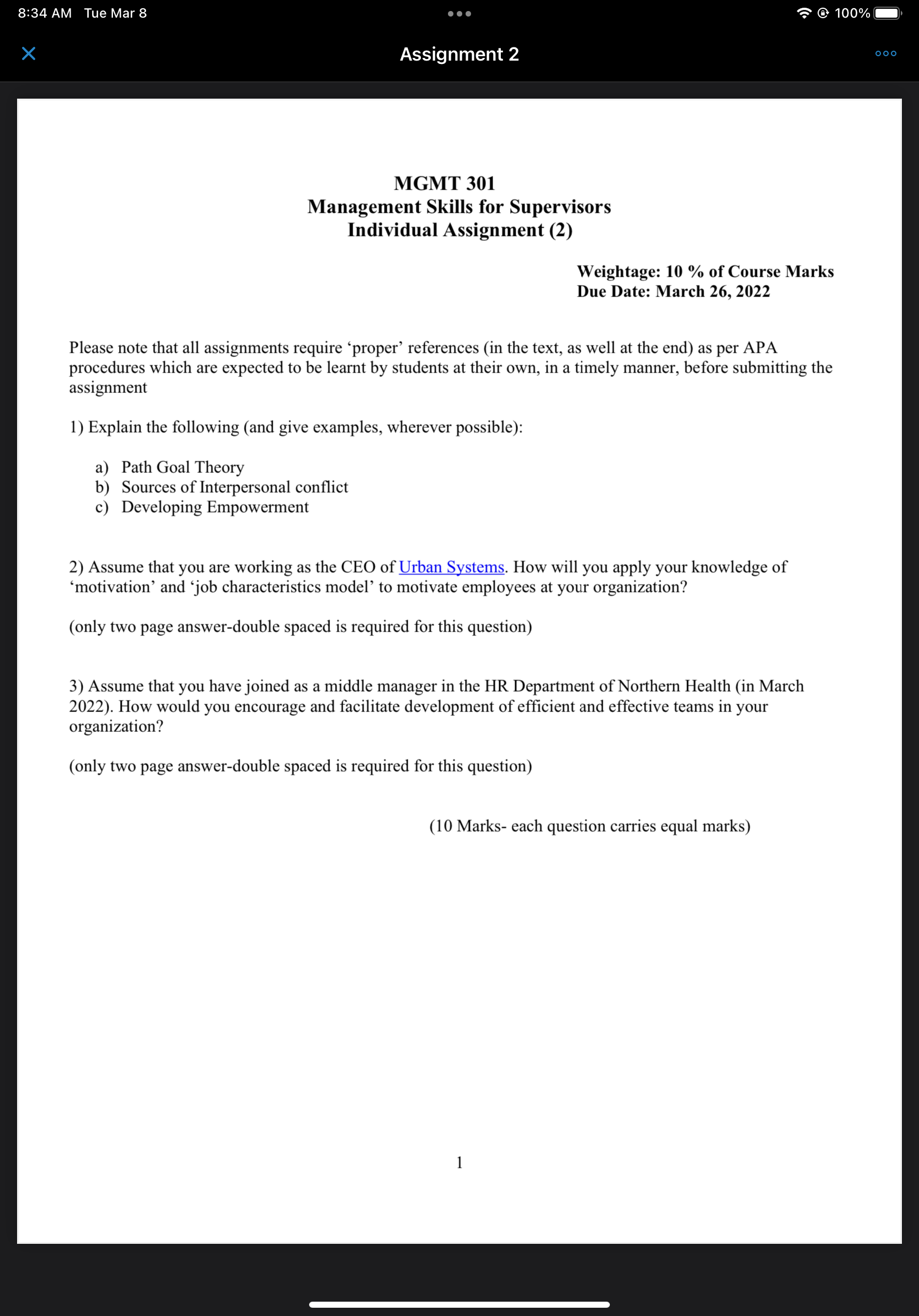 8:34 AM Tue Mar 8 Assignment 2 100% MGMT 301 Management Skills