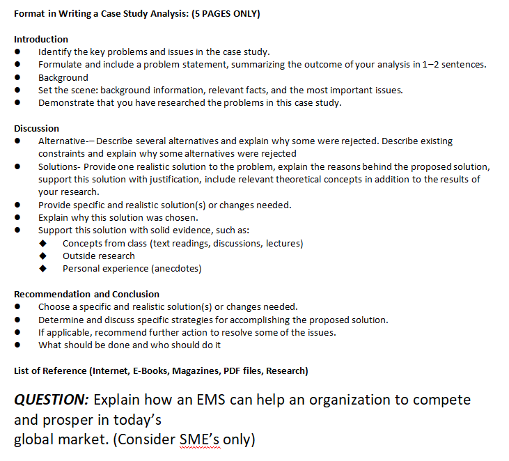 Format in Writing a Case Study Analysis: (5 PAGES ONLY) Introduction Identify