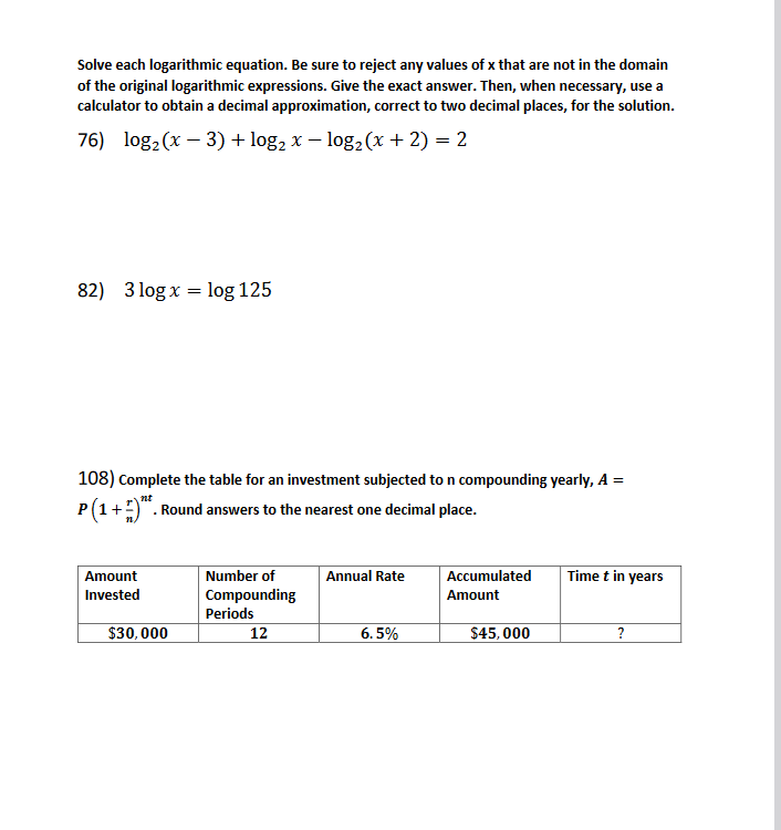 Solve each logarithmic equation. Be sure to reject any values of x