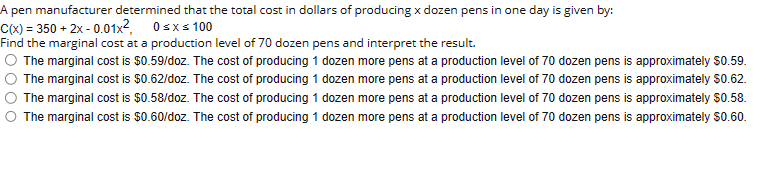 cm =r) Let C(x) be the cost function and R(x) the revenue
