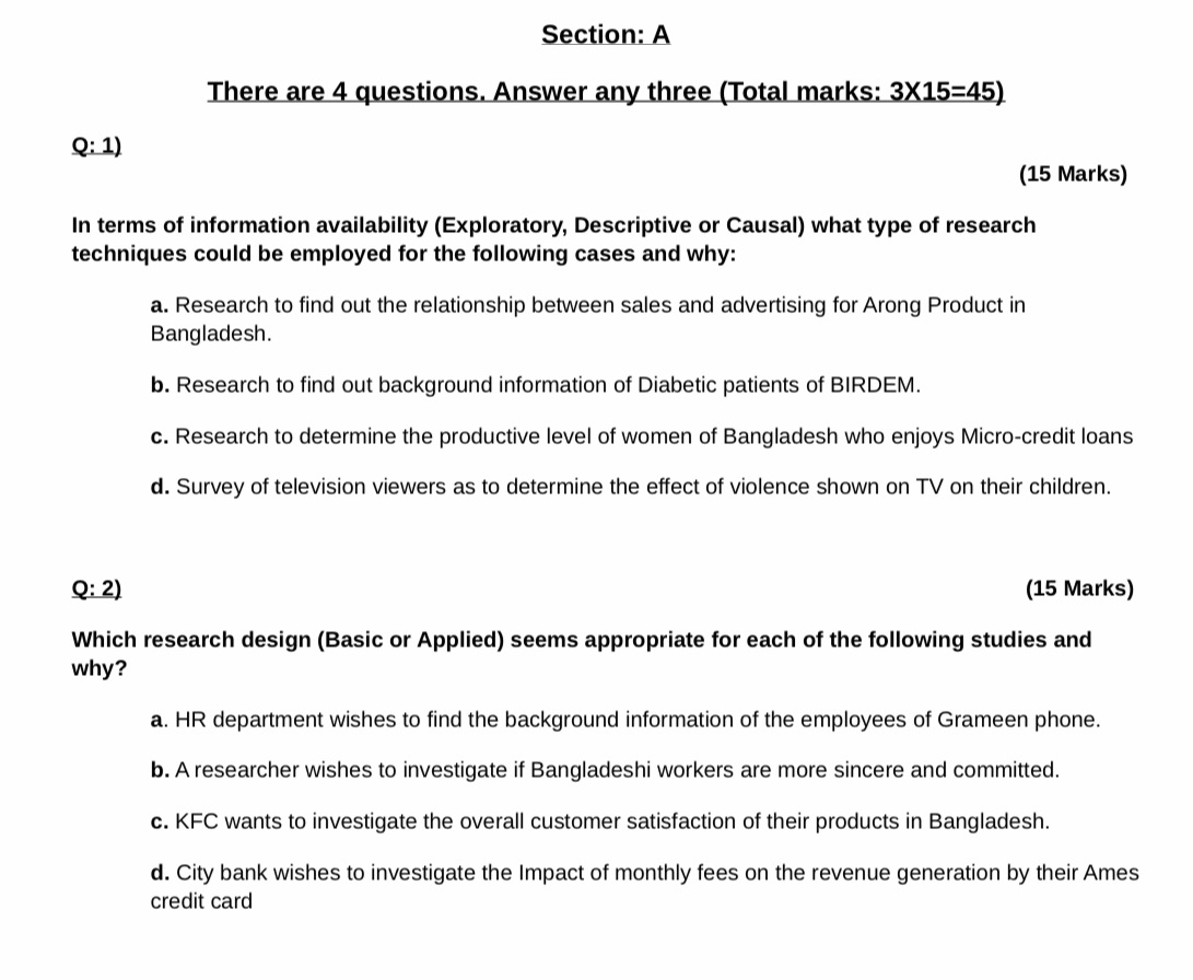 Q: 1) Section: A There are 4 questions. Answer any three (Total