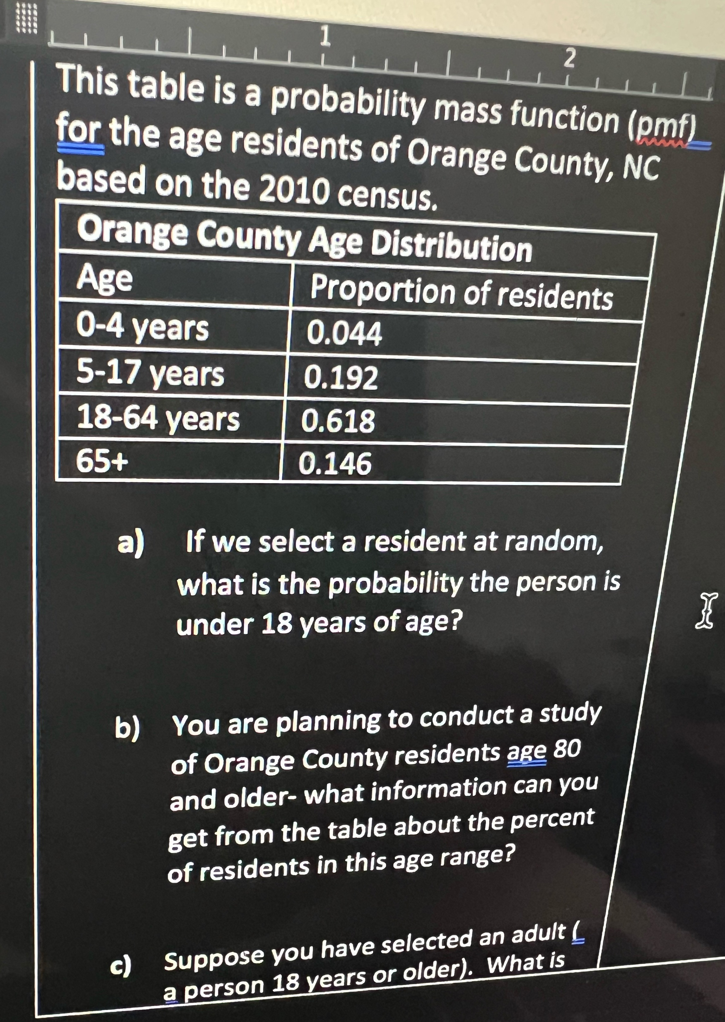 1 2 This table is a probability mass function (pmf) for the