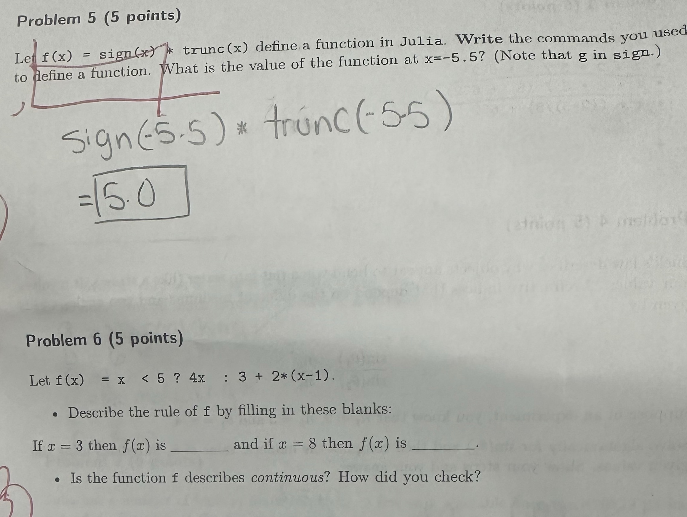 used Problem 5 (5 points) trunc(x) Let f (x) = you sign(x)