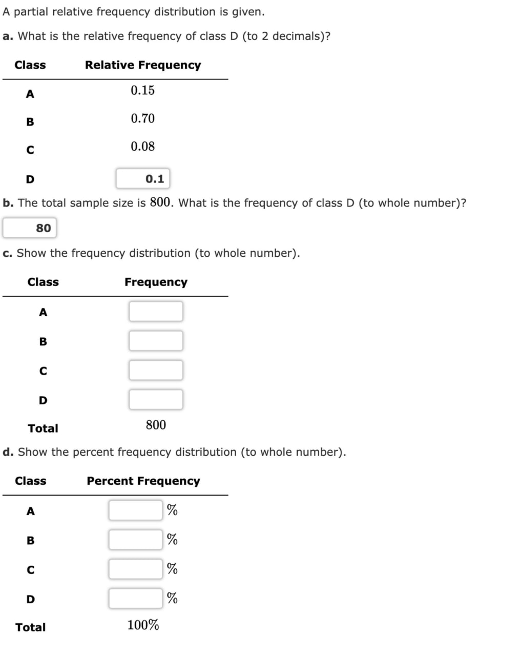 A partial relative frequency distribution is given. a. What is the relative