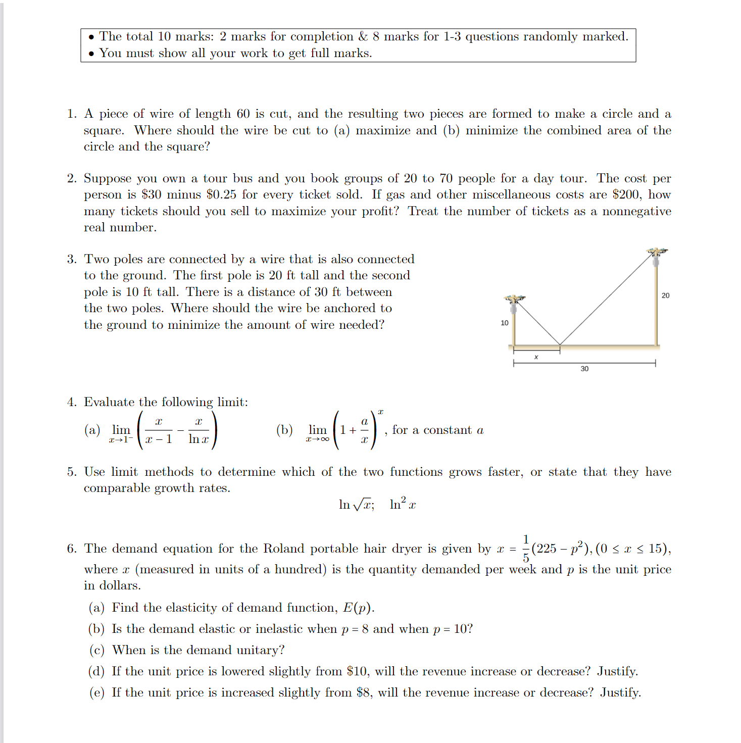 The total 10 marks: 2 marks for completion & 8 marks for
