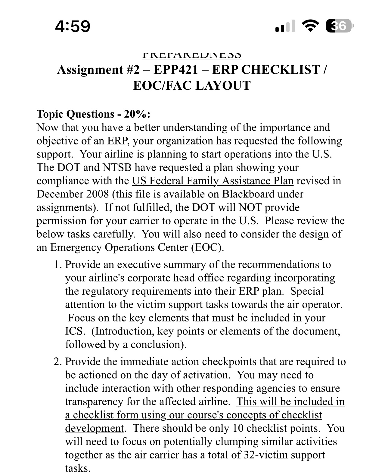 4:59 IKETAKEDNESS 36 Assignment #2 - EPP421 - ERP CHECKLIST/ EOC/FAC LAYOUT