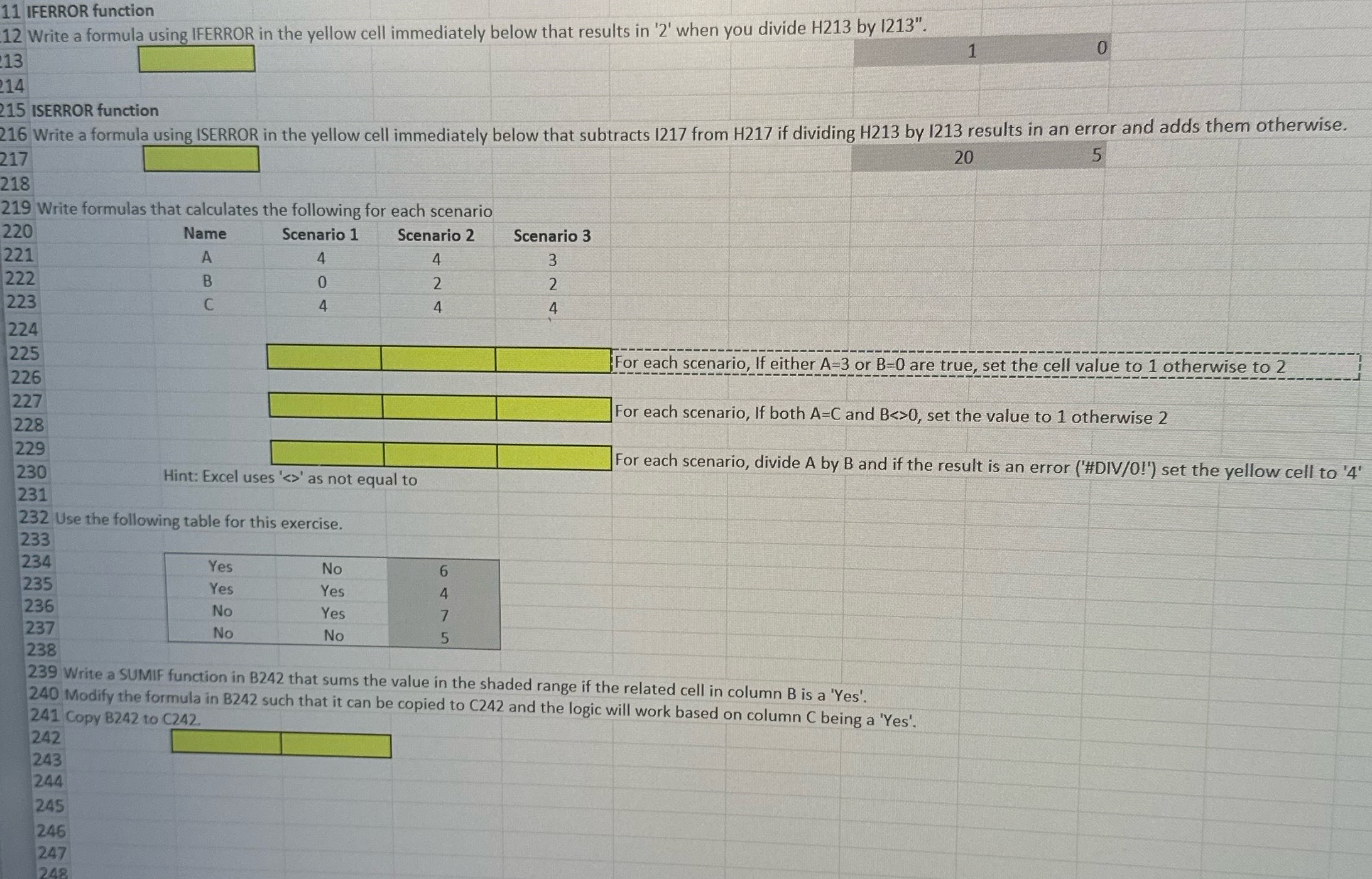 11 IFERROR function 12 Write a formula using IFERROR in the yellow