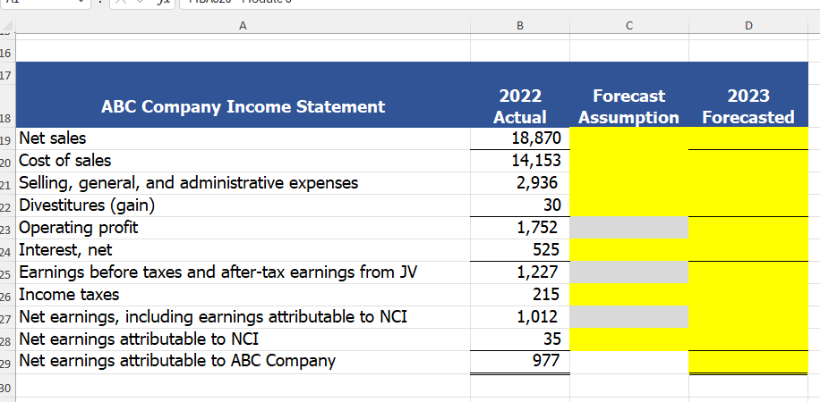 - 16 17 7 A B D 2022 Forecast 2023 ABC Company