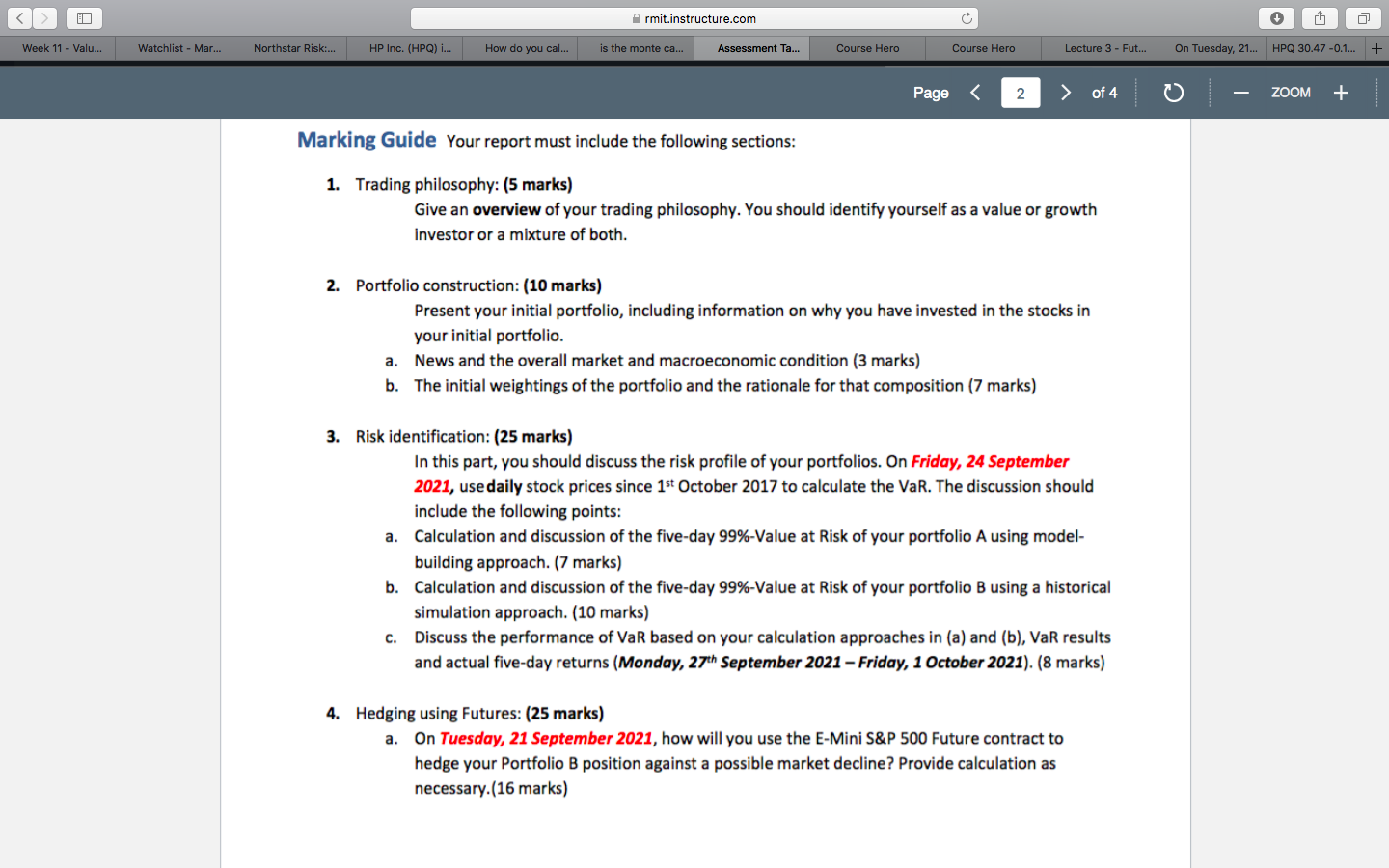 rmit.instructure.com Week 11 - Valu... Watchlist - Mar... Northstar Risk:... HP Inc.