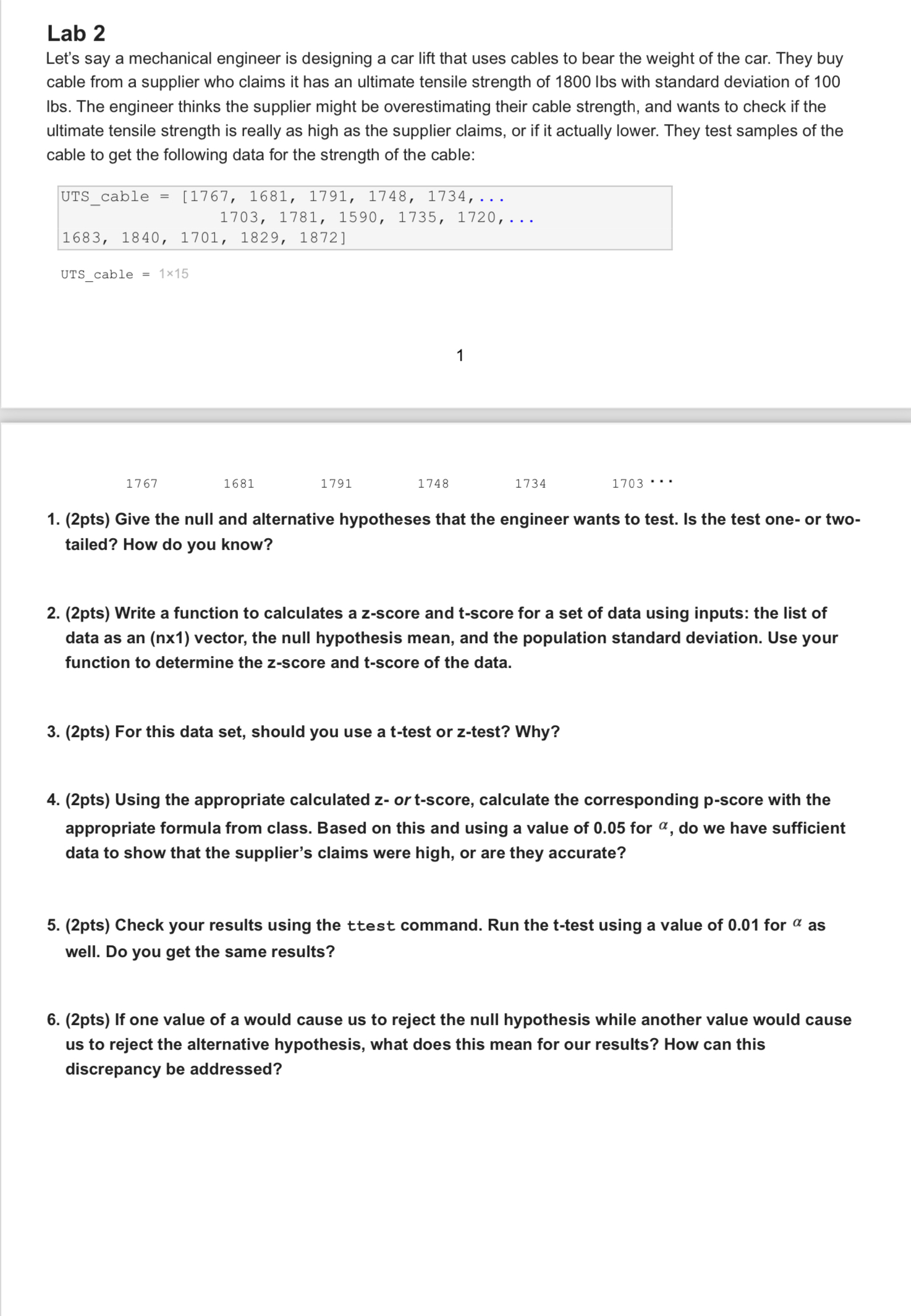 Lab 2 Let's say a mechanical engineer is designing a car lift
