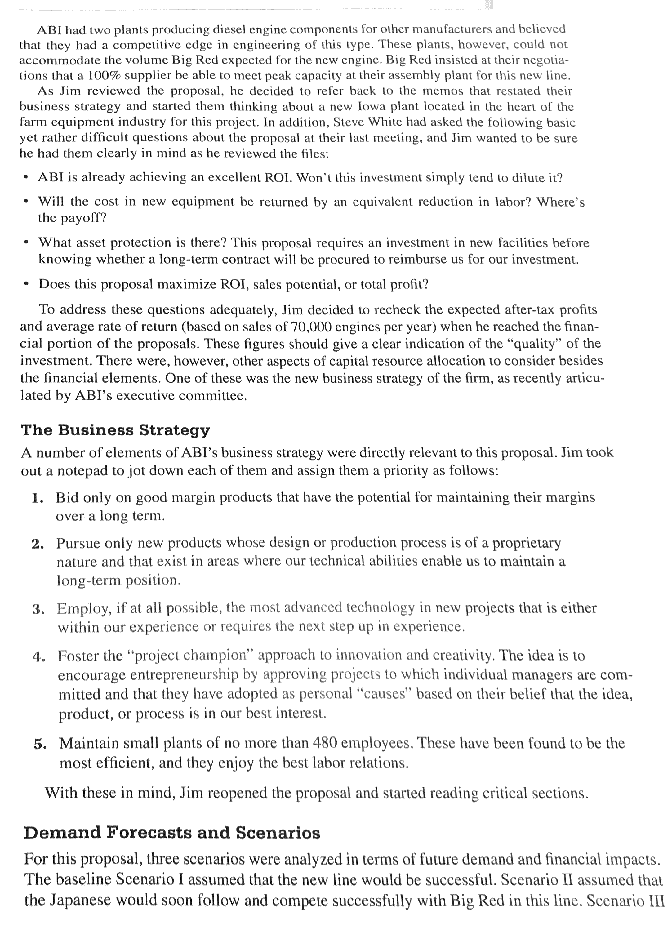 ABI had two plants producing diesel engine components for other manufacturers and