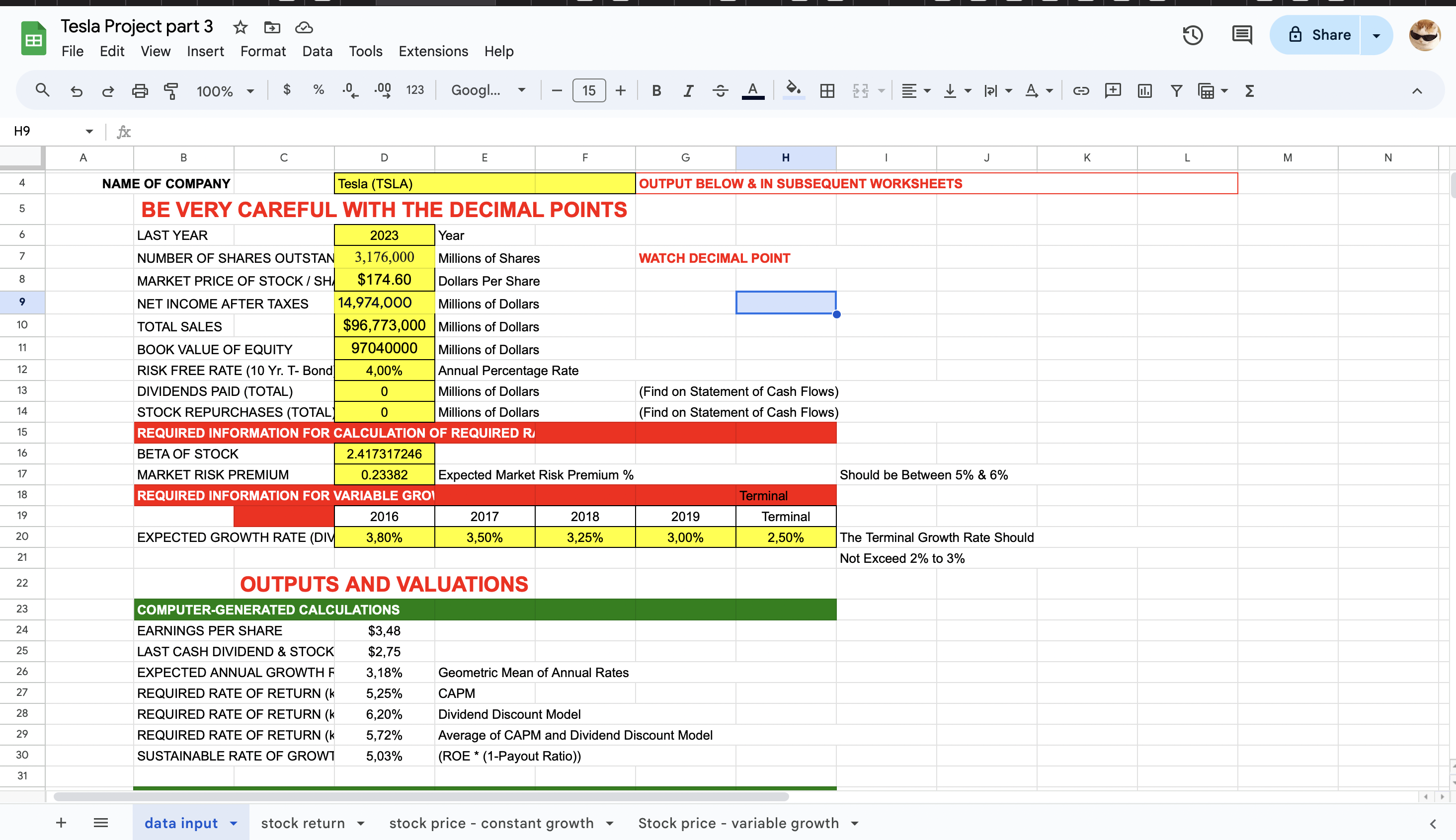 Tesla Project part 3 File Edit View Insert Format Data Tools Extensions