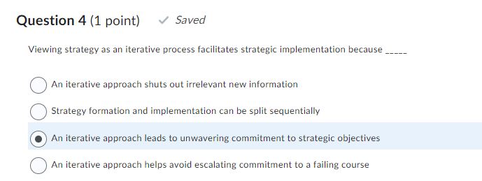 Question 4 (1 point) Saved Viewing strategy as an iterative process facilitates
