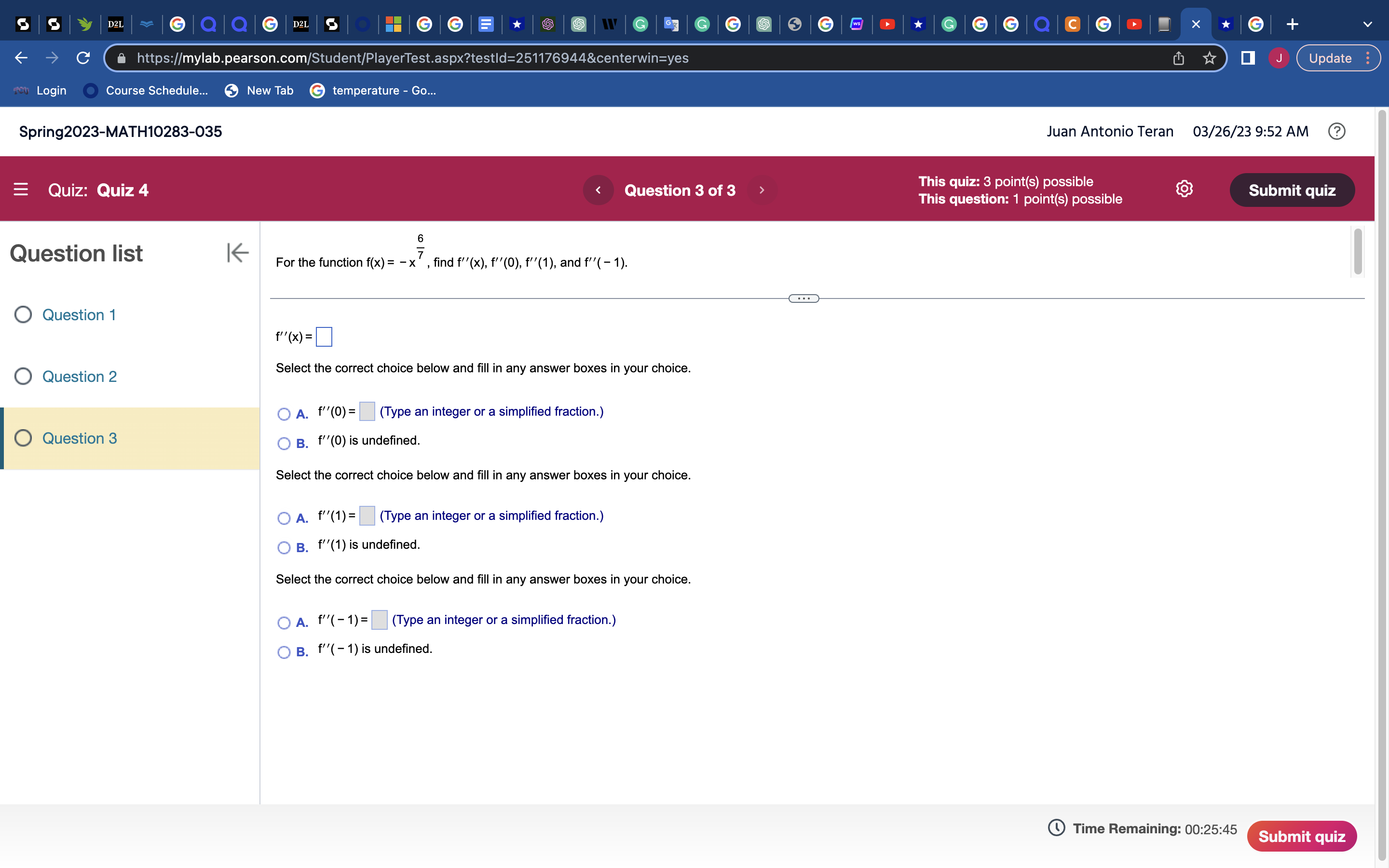 D2L |Q|Q|| D2L C https://mylab.pearson.com/Student/PlayerTest.aspx?testId=251176944&centerwin=yes fon Login Course Schedule... New Tab temperature