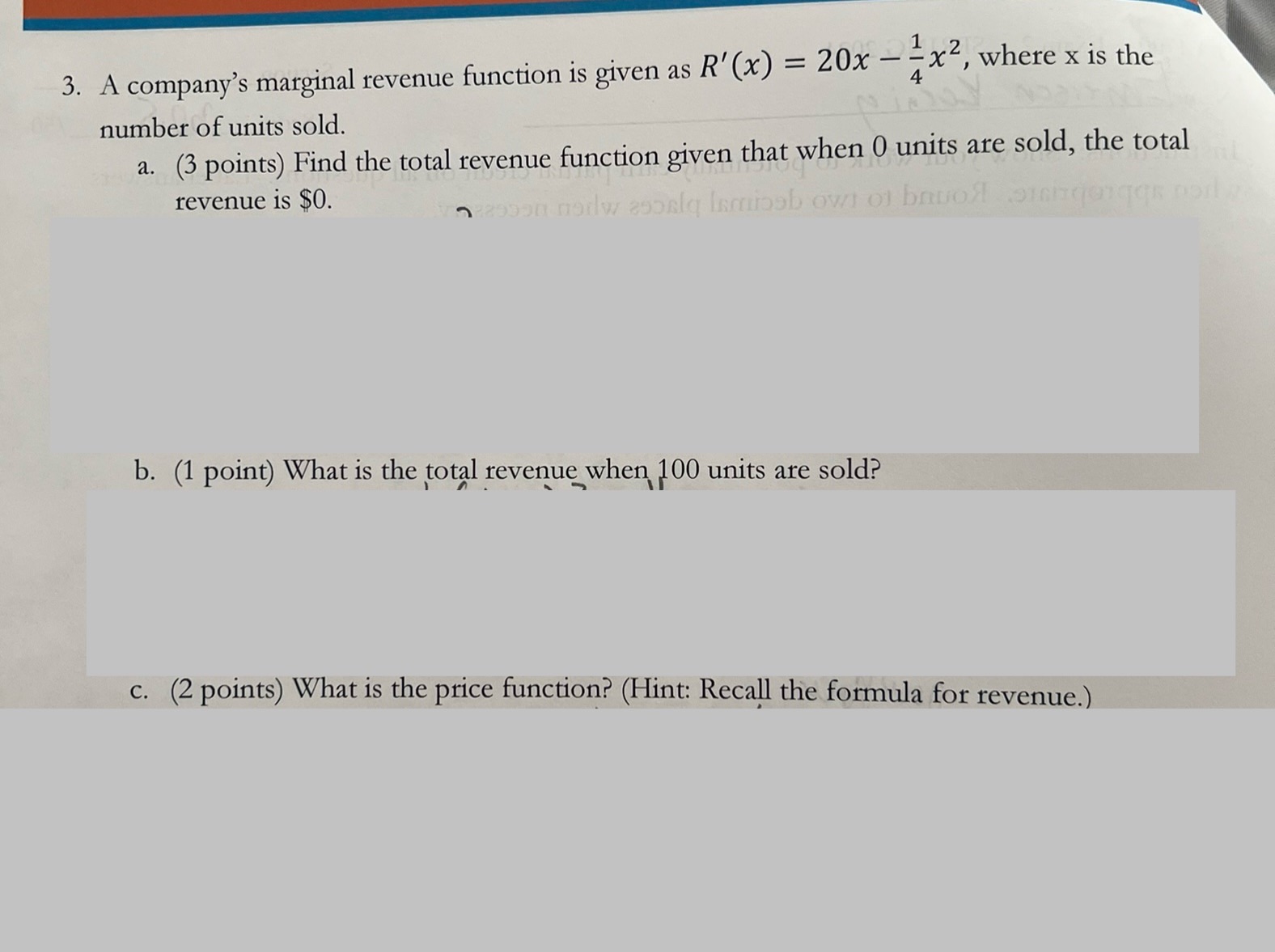 1 3. A company's marginal revenue function is given as R'(x) =