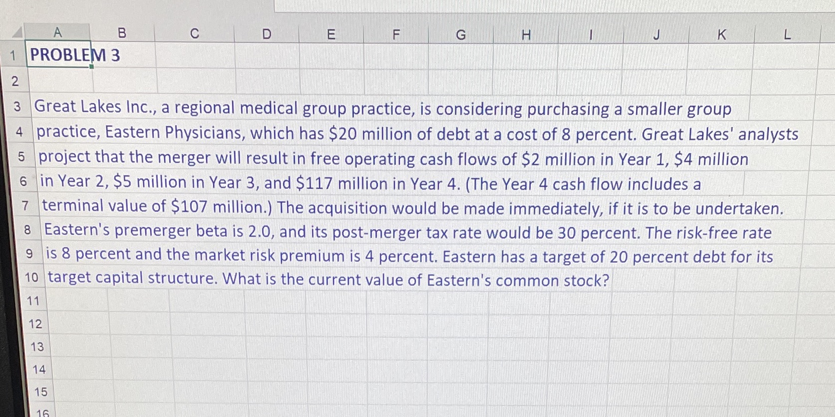 B 1 PROBLEM 3 2 C D E FL G H K