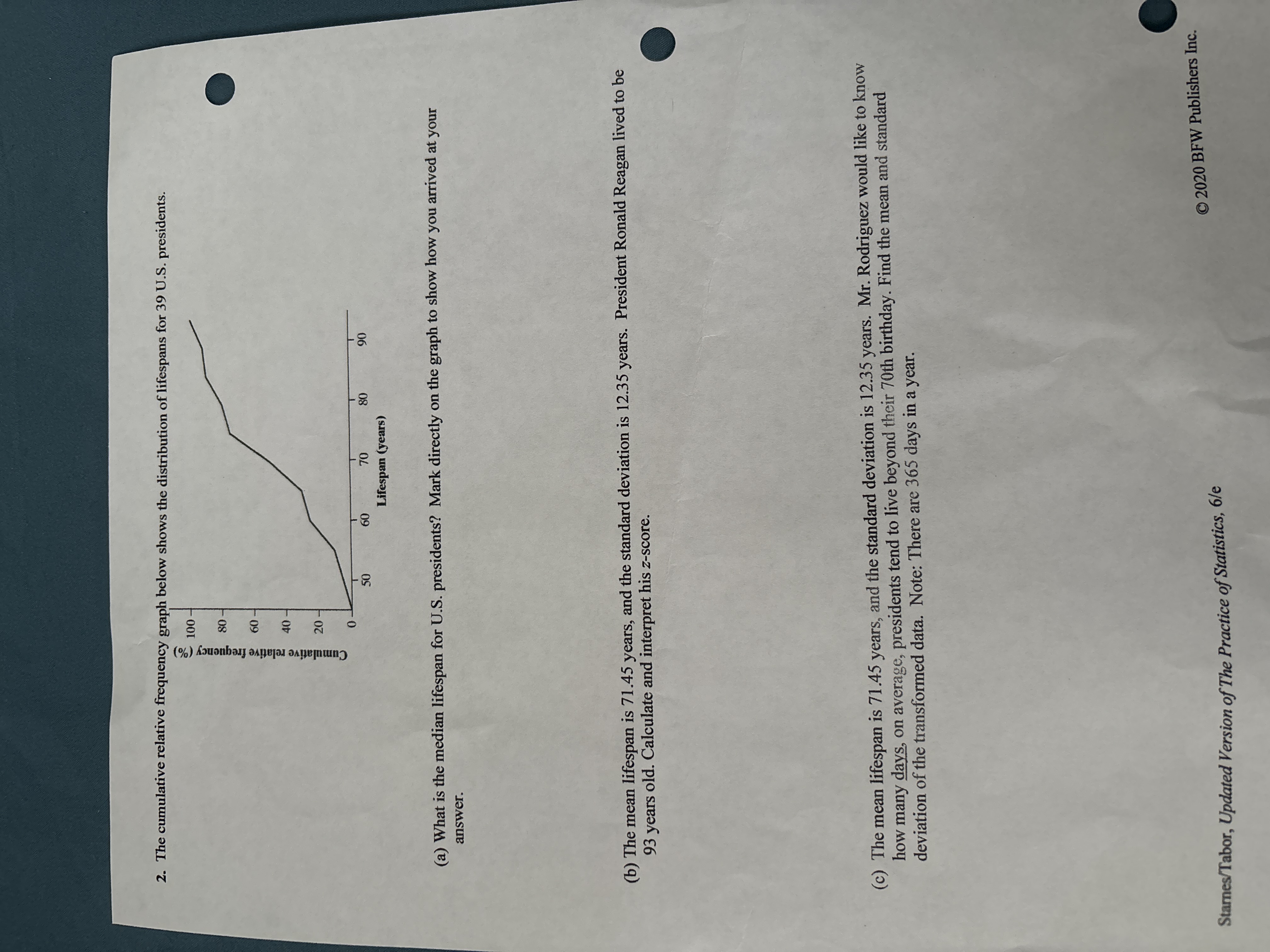 2. The cumulative relative frequency graph below shows the distribution of lifespans