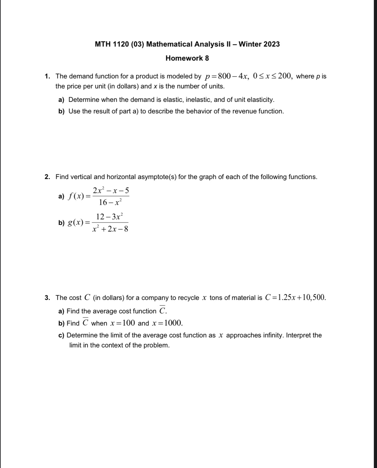 MTH 1120 (03) Mathematical Analysis II - Winter 2023 Homework 8 1.