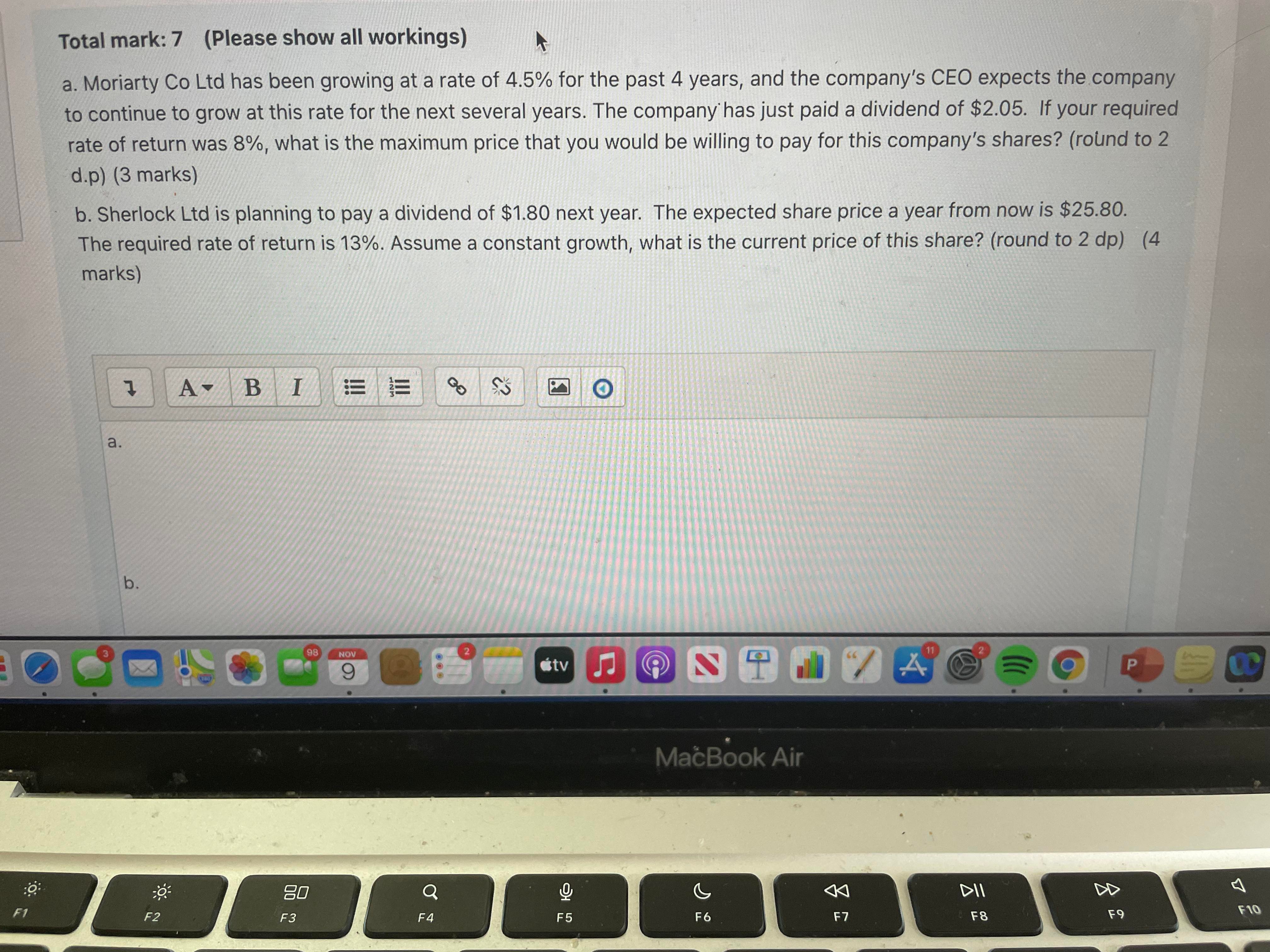 Total mark: 7 (Please show all workings) a. Moriarty Co Ltd has