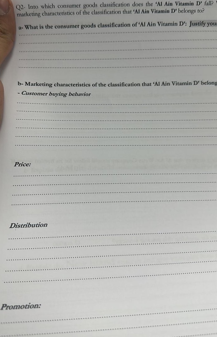 Q2- Into which consumer goods classification does the 'Al Ain Vitamin D'