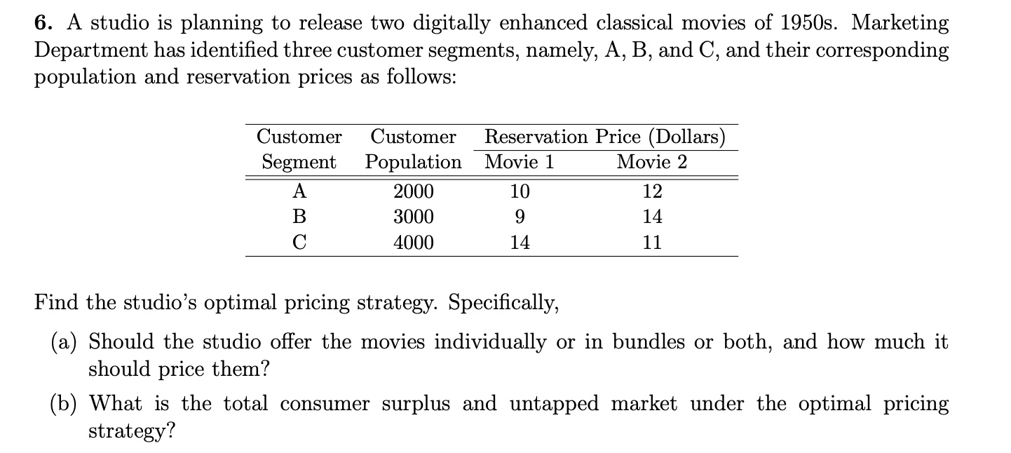 6. A studio is planning to release two digitally enhanced classical movies