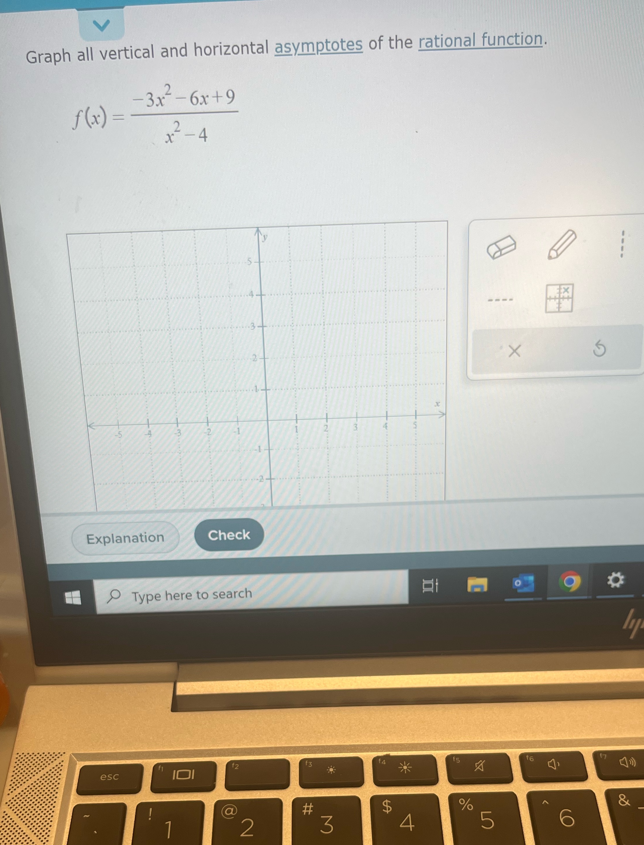 Graph all vertical and horizontal asymptotes of the rational function. =(x) F