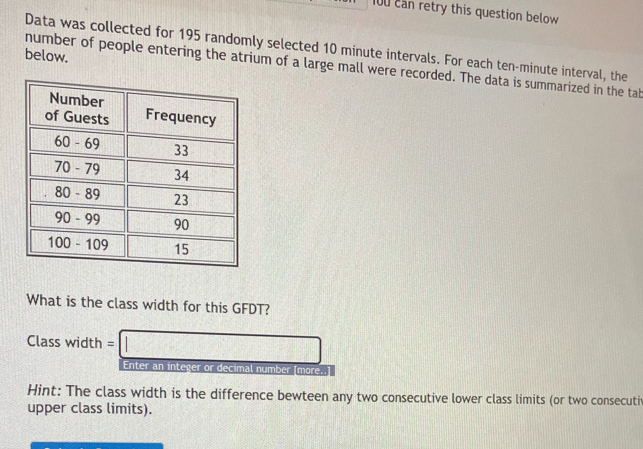 can retry this question below Data was collected for 195 randomly selected