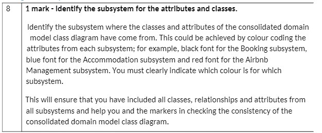 8 1 mark - Identify the subsystem for the attributes and classes.
