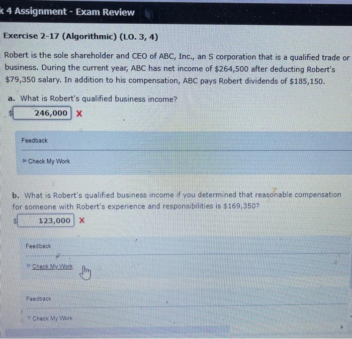 k 4 Assignment - Exam Review Exercise 2-17 (Algorithmic) (LO. 3, 4)