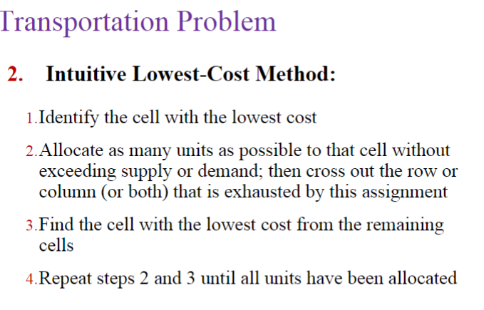 northwest corner) of the table and allocate units to shipping routes as