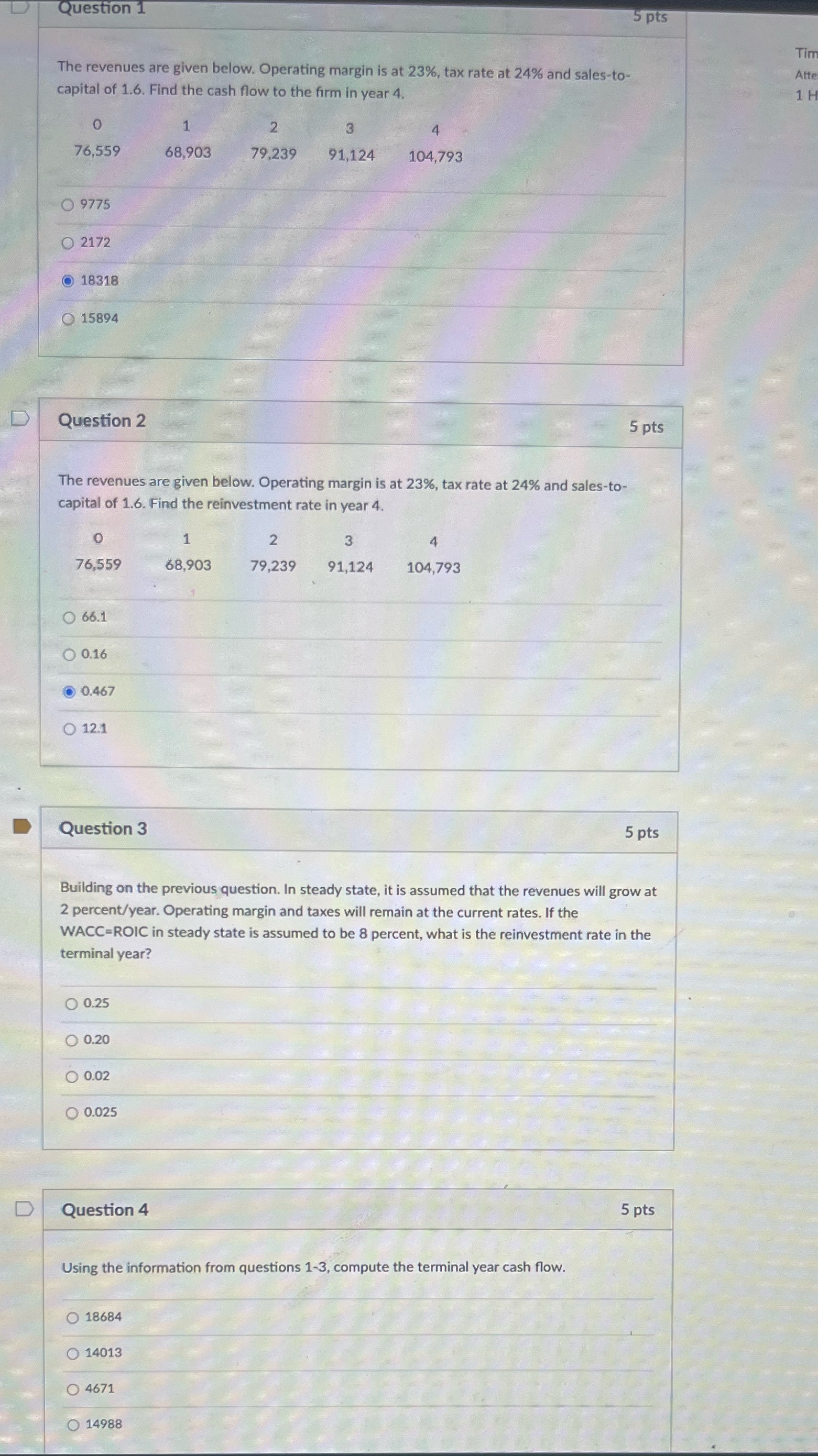 Question 1 The revenues are given below. Operating margin is at 23%,