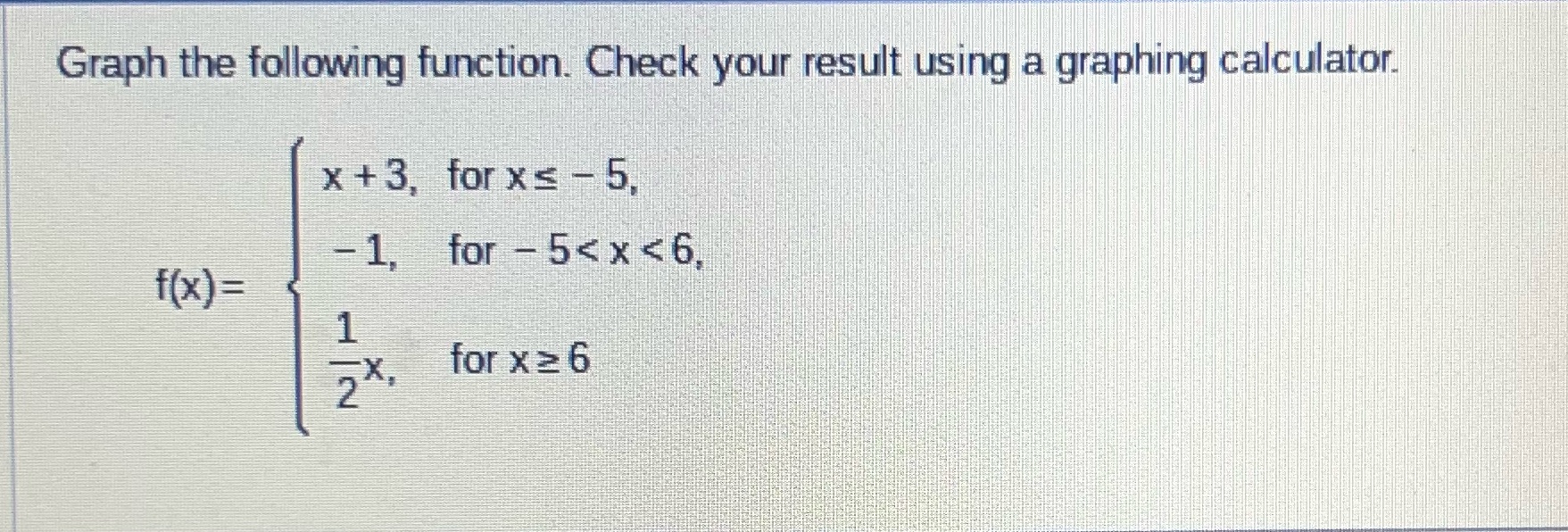 Graph the following function. Check your result using a graphing calculator. x+3,