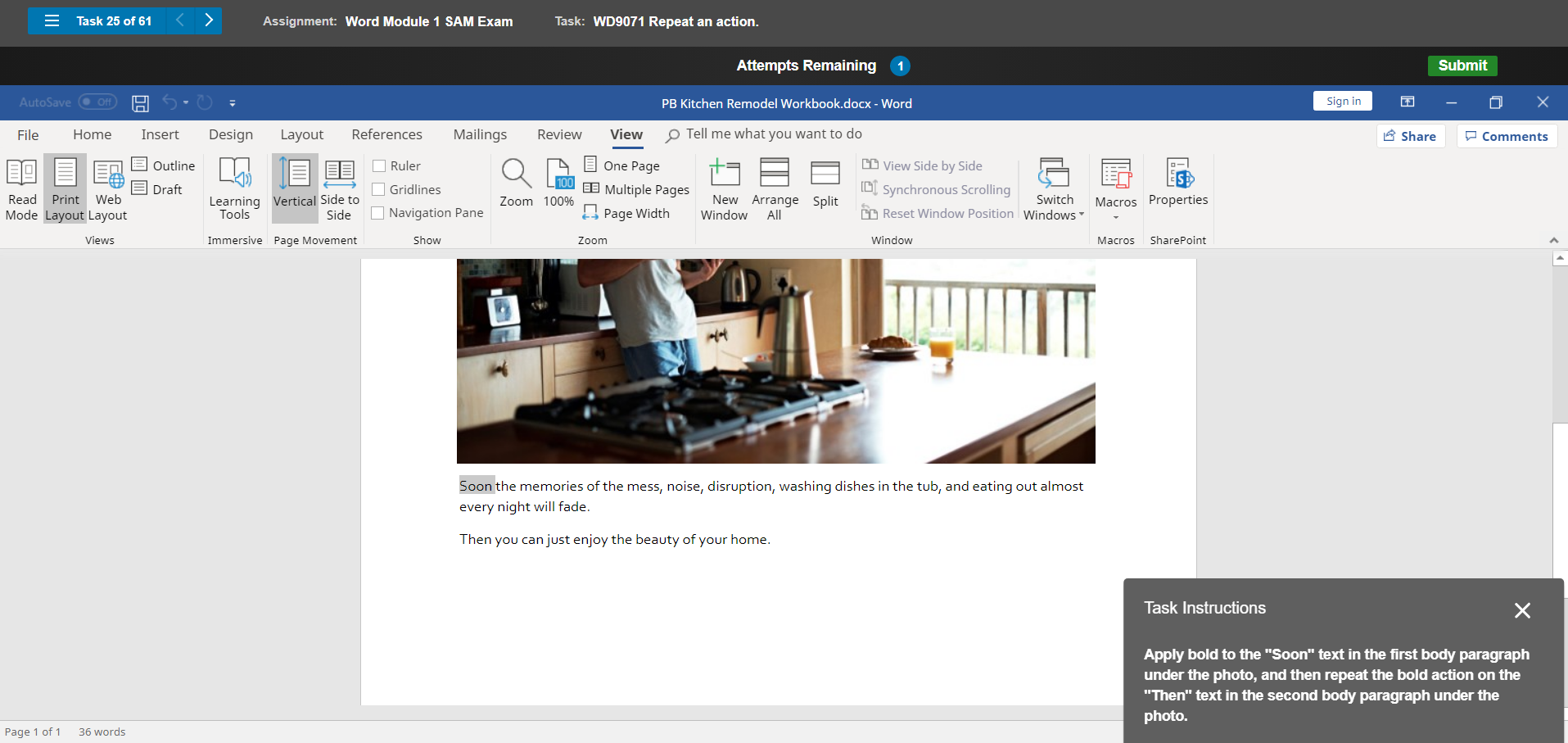 = Task 25 of 61 < > Assignment: Word Module 1 SAM