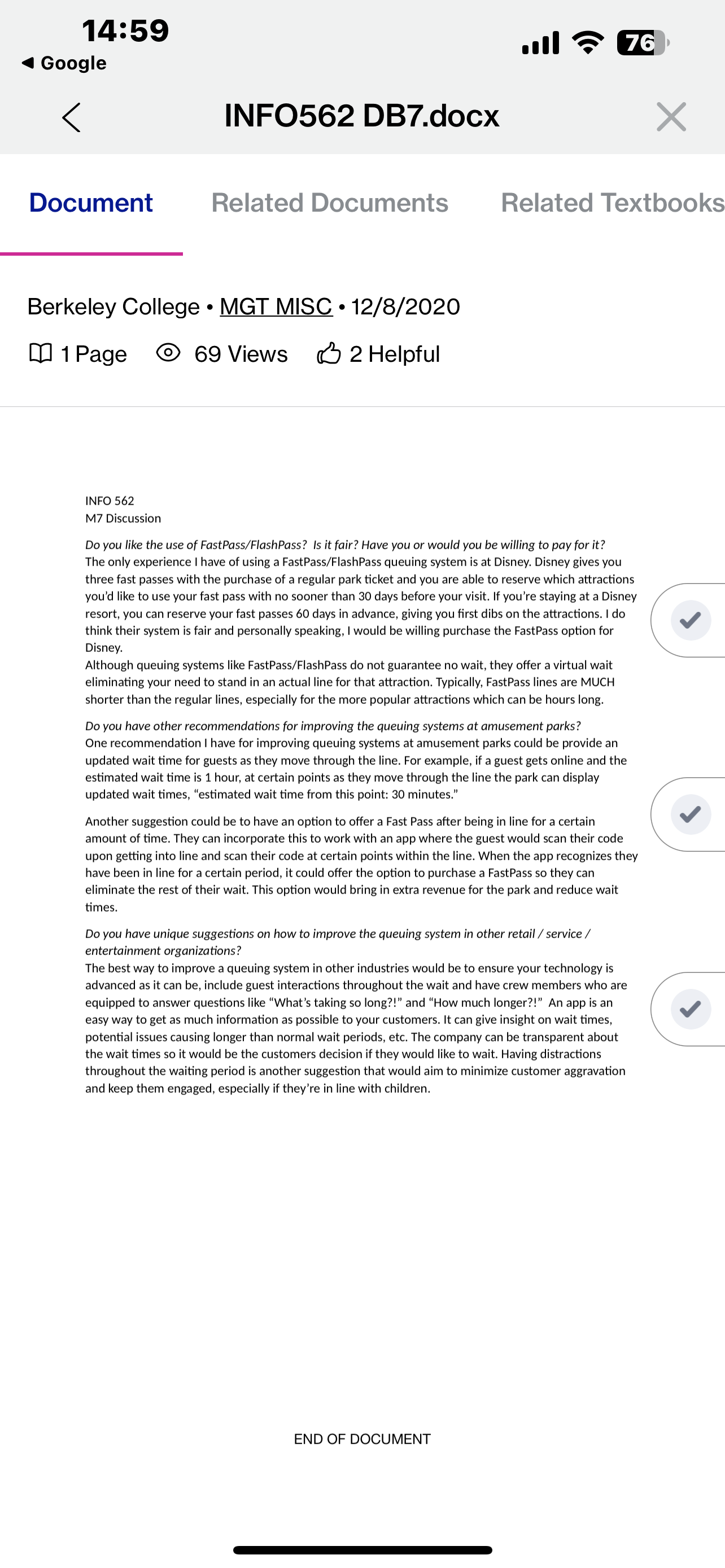 14:59 Google INFO562 DB7.docx Ill 76 Document Related Documents Related Textbooks Berkeley