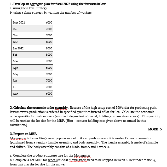to part 3 (MRP). Question 12 Order release quantity for Mowmaster =