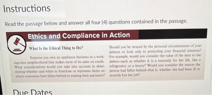 Instructions Read the passage below and answer all four (4) questions contained