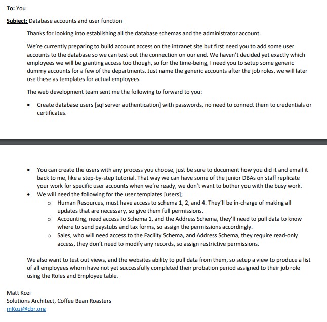 To: You Subject: Database accounts and user function Thanks for looking into