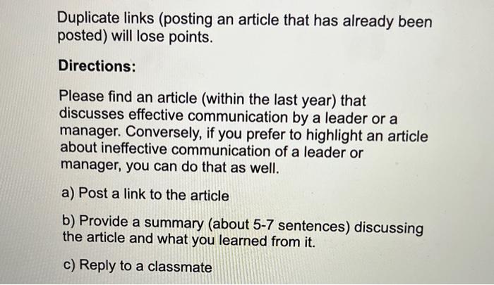 Duplicate links (posting an article that has already been posted) will lose