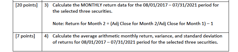 [20 points] 3) Calculate the MONTHLY return data for the 08/01/2017 -