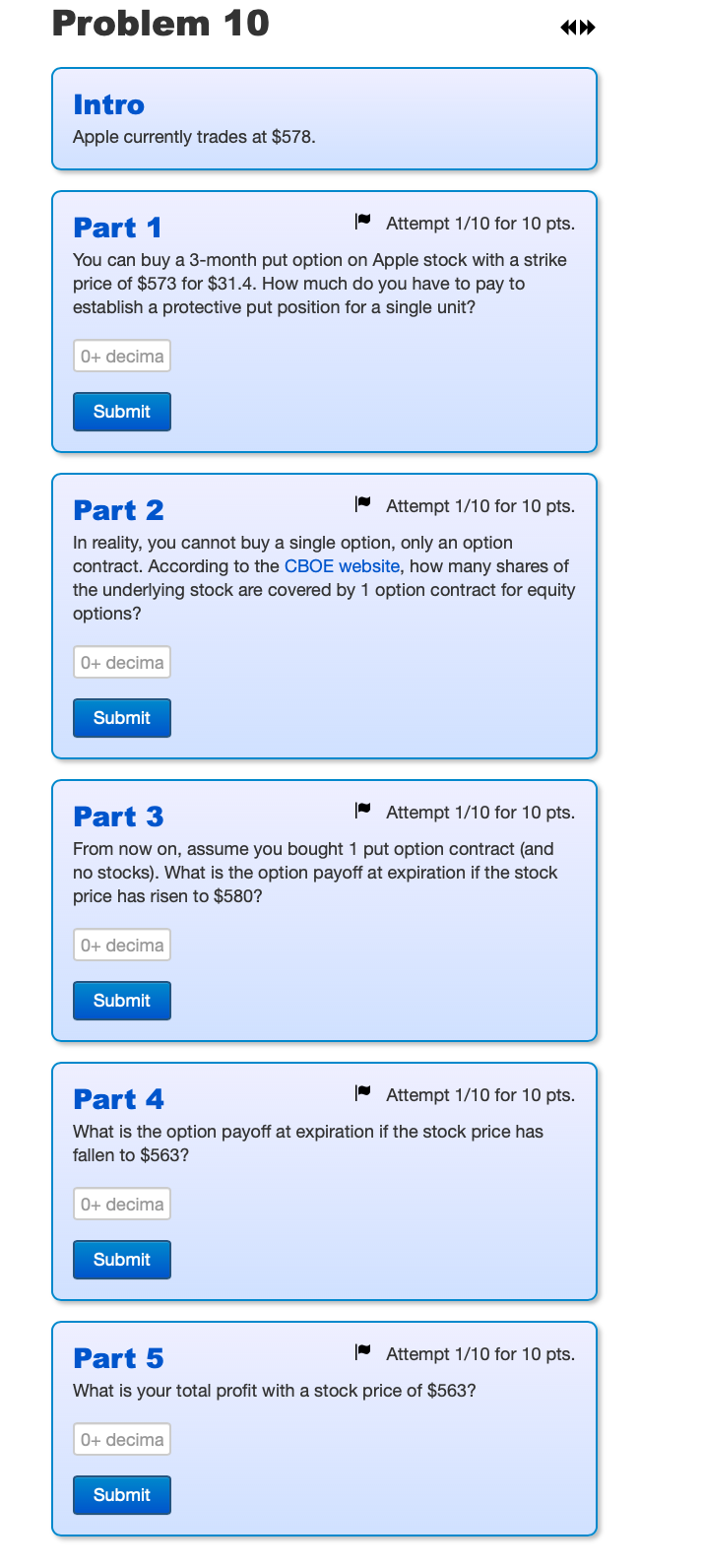 option on Apple stock with a strike price of $587 for $3.1