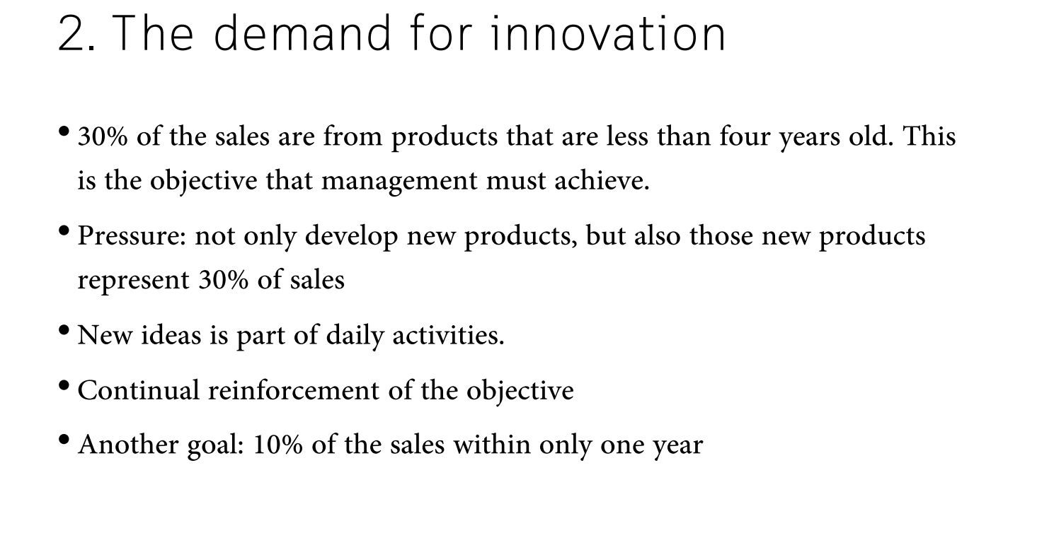 in sales The key success of innovation at 3M is "good management