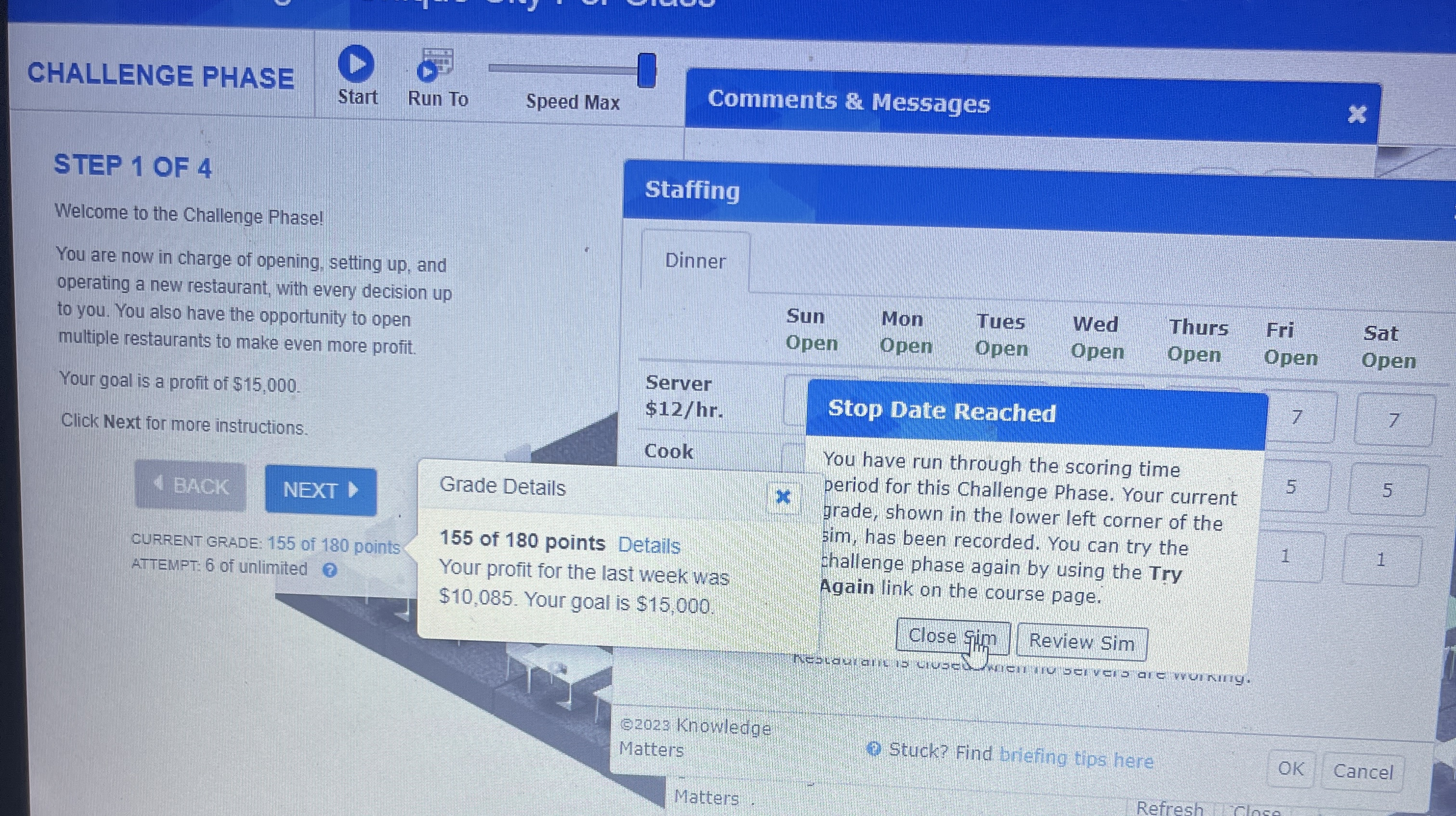 CHALLENGE PHASE Start Run To Speed Max Comments & Messages X STEP