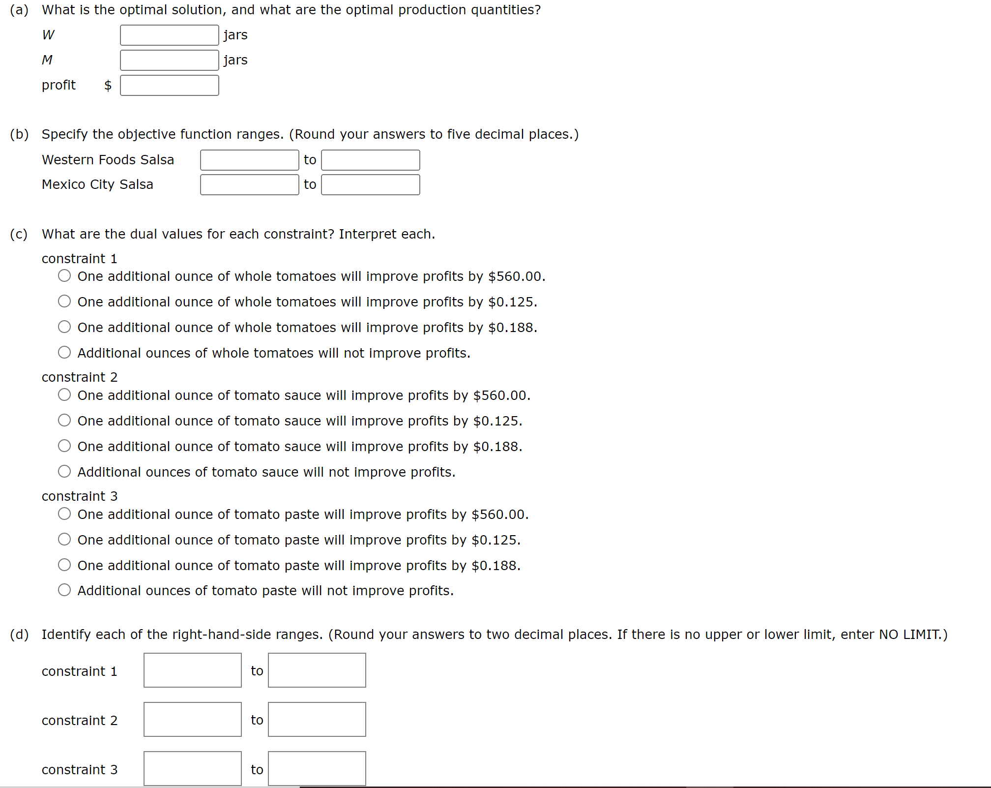 (a) What is the optimal solution, and what are the optimal production