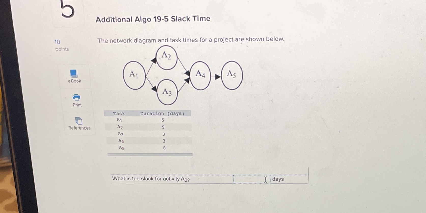 10 b points Additional Algo 19-5 Slack Time The network diagram and
