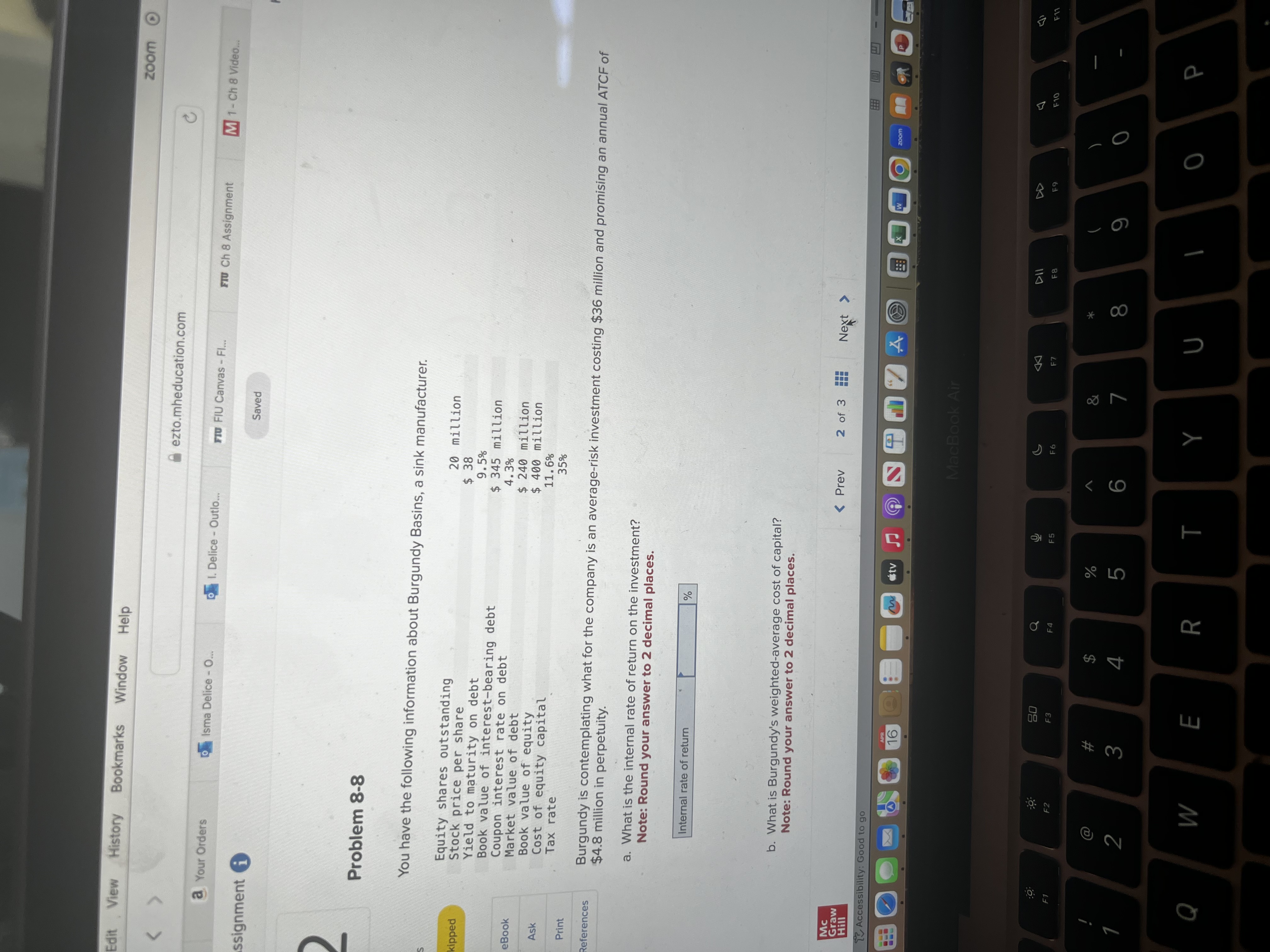 Edit View History Bookmarks Window Help zoom < > ezto.mheducation.com a Your