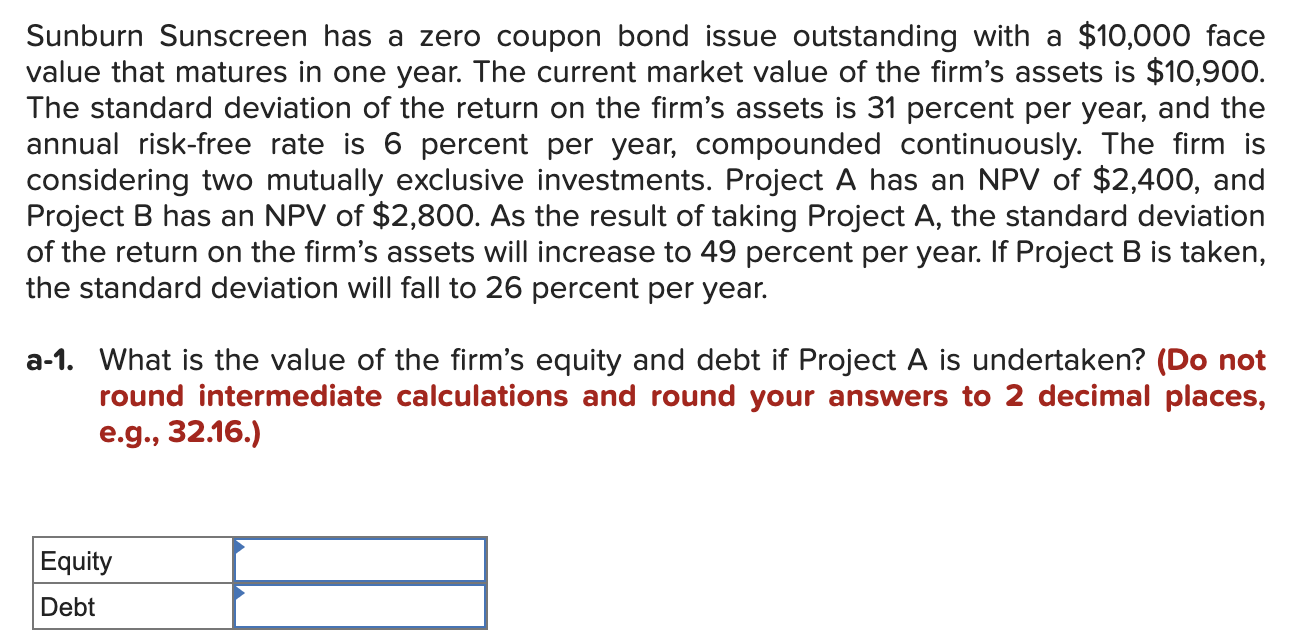 Sunburn Sunscreen has a zero coupon bond issue outstanding with a $10,000