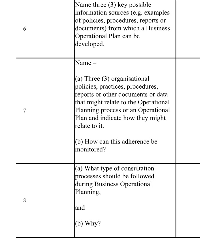 6 7 8 Name three (3) key possible information sources (e.g. examples
