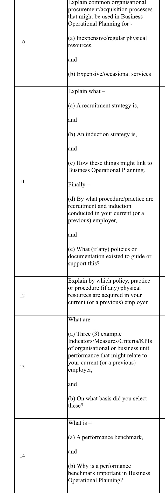 of policies, procedures, reports or documents) from which a Business Operational Plan
