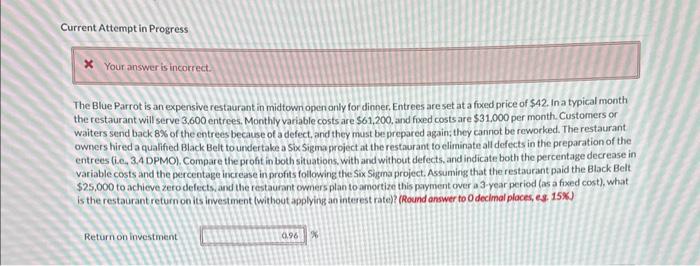 Current Attempt in Progress Your answer is incorrect. The Blue Parrot is